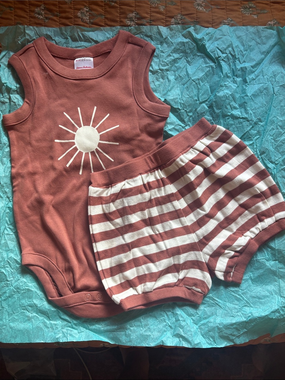 Hanna Andersson Mauve Sun Tank Bodysuit with Mauve & White Striped Shorts